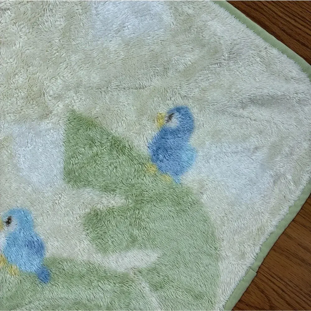 Carters Monkey Baby Blanket Fleece Plush Green Yellow Palm Tree Jungle Blue Bird